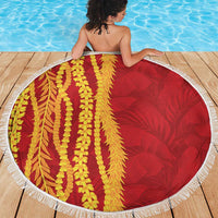 Hawaii Prince Kuhio Beach Blanket Red Hawaiian Lau Maia With Leis LT05 - Polynesian Pride
