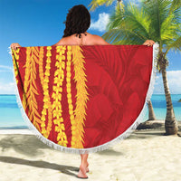Hawaii Prince Kuhio Beach Blanket Red Hawaiian Lau Maia With Leis LT05 - Polynesian Pride
