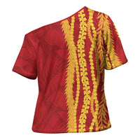 Hawaii Prince Kuhio Cross Shoulder Shirt Red Hawaiian Lau Maia With Leis LT05 - Polynesian Pride