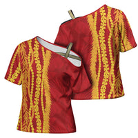 Hawaii Prince Kuhio Cross Shoulder Shirt Red Hawaiian Lau Maia With Leis LT05 - Polynesian Pride