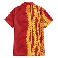 Hawaii Prince Kuhio Family Matching Short Sleeve Bodycon Dress and Hawaiian Shirt Red Hawaiian Lau Maia With Leis