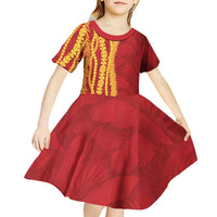 Hawaii Prince Kuhio Kid Short Sleeve Dress Red Hawaiian Lau Maia With Leis LT05 - Polynesian Pride
