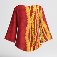 Hawaii Prince Kuhio Kimono Sleeve Blouse Red Hawaiian Lau Maia With Leis LT05 - Polynesian Pride