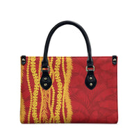 Hawaii Prince Kuhio Leather Bag Red Hawaiian Lau Maia With Leis LT05 - Polynesian Pride