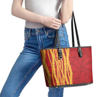 Hawaii Prince Kuhio Leather Tote Bag Red Hawaiian Lau Maia With Leis LT05 - Polynesian Pride