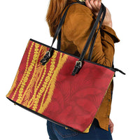 Hawaii Prince Kuhio Leather Tote Bag Red Hawaiian Lau Maia With Leis LT05 - Polynesian Pride