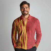 Hawaii Prince Kuhio Long Sleeve Polo Shirt Red Hawaiian Lau Maia With Leis LT05 - Polynesian Pride