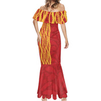 Hawaii Prince Kuhio Mermaid Dress Red Hawaiian Lau Maia With Leis LT05 - Polynesian Pride