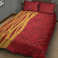 Hawaii Prince Kuhio Quilt Bed Set Red Hawaiian Lau Maia With Leis LT05 - Polynesian Pride