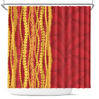 Hawaii Prince Kuhio Shower Curtain Red Hawaiian Lau Maia With Leis LT05 Red - Polynesian Pride