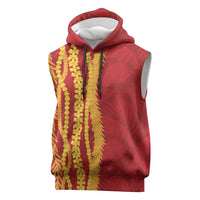 Hawaii Prince Kuhio Sleeveless Hoodie Red Hawaiian Lau Maia With Leis LT05 Red - Polynesian Pride