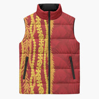 Hawaii Prince Kuhio Sleeveless Puffer Jacket Red Hawaiian Lau Maia With Leis LT05 Unisex Red - Polynesian Pride