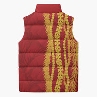 Hawaii Prince Kuhio Sleeveless Puffer Jacket Red Hawaiian Lau Maia With Leis LT05 - Polynesian Pride