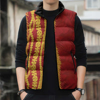 Hawaii Prince Kuhio Sleeveless Puffer Jacket Red Hawaiian Lau Maia With Leis LT05 - Polynesian Pride