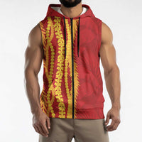 Hawaii Prince Kuhio Sleeveless Zip Hoodie Red Hawaiian Lau Maia With Leis LT05 - Polynesian Pride