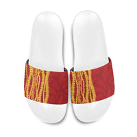 Hawaii Prince Kuhio Slide Sandals Red Hawaiian Lau Maia With Leis LT05 Red - Polynesian Pride