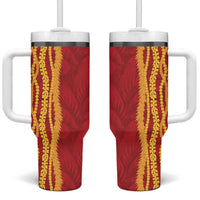 Hawaii Prince Kuhio Tumbler With Handle Red Hawaiian Lau Maia With Leis LT05 One Size: 40 oz Red - Polynesian Pride
