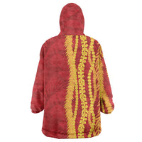 Hawaii Prince Kuhio Wearable Blanket Hoodie Red Hawaiian Lau Maia With Leis LT05 - Polynesian Pride