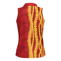 Hawaii Prince Kuhio Women Sleeveless Polo Shirt Red Hawaiian Lau Maia With Leis