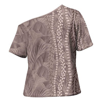 Hawaii Prince Kuhio Cross Shoulder Shirt Mocha Hawaiian Lau Maia With Leis LT05 - Polynesian Pride