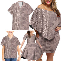 Hawaii Prince Kuhio Family Matching Off Shoulder Short Dress and Hawaiian Shirt Mocha Hawaiian Lau Maia With Leis