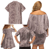 Hawaii Prince Kuhio Family Matching Off Shoulder Short Dress and Hawaiian Shirt Mocha Hawaiian Lau Maia With Leis