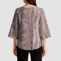 Hawaii Prince Kuhio Kimono Sleeve Blouse Mocha Hawaiian Lau Maia With Leis LT05 - Polynesian Pride