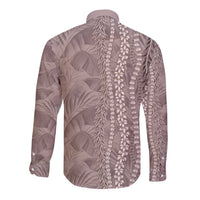 Hawaii Prince Kuhio Long Sleeve Button Shirt Mocha Hawaiian Lau Maia With Leis LT05 - Polynesian Pride