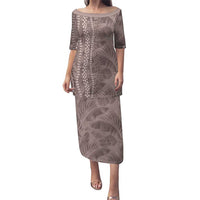 Hawaii Prince Kuhio Puletasi Mocha Hawaiian Lau Maia With Leis LT05 Long Dress Mocha - Polynesian Pride
