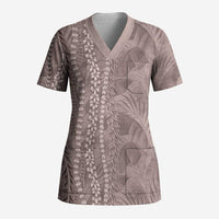 Hawaii Prince Kuhio Scrub Top Mocha Hawaiian Lau Maia With Leis LT05 Adult Mocha - Polynesian Pride