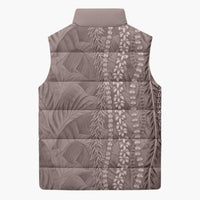 Hawaii Prince Kuhio Sleeveless Puffer Jacket Mocha Hawaiian Lau Maia With Leis LT05 - Polynesian Pride
