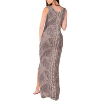 Hawaii Prince Kuhio Tank Maxi Dress Mocha Hawaiian Lau Maia With Leis LT05 - Polynesian Pride