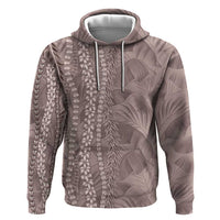 Hawaii Prince Kuhio Zip Hoodie Mocha Hawaiian Lau Maia With Leis LT05 Pullover Hoodie Mocha - Polynesian Pride