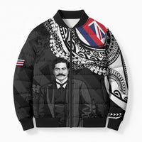 Personalised Hawaii Prince Kuhio Bomber Puffer Jacket Hawaiian Maile Lei LT05 Unisex Black - Polynesian Pride