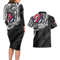 Personalised Hawaii Prince Kuhio Couples Matching Long Sleeve Bodycon Dress and Hawaiian Shirt Hawaiian Maile Lei