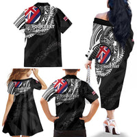 Personalised Hawaii Prince Kuhio Family Matching Off The Shoulder Long Sleeve Dress and Hawaiian Shirt Hawaiian Maile Lei