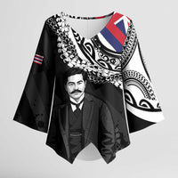 Personalised Hawaii Prince Kuhio Kimono Sleeve Blouse Hawaiian Maile Lei LT05 Female Black - Polynesian Pride