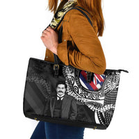 Hawaii Prince Kuhio Leather Tote Bag Hawaiian Maile Lei LT05 Black - Polynesian Pride