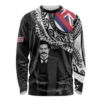 Personalised Hawaii Prince Kuhio Long Sleeve Shirt Hawaiian Maile Lei LT05 Unisex Black - Polynesian Pride