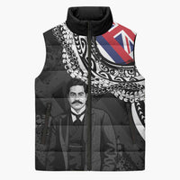 Personalised Hawaii Prince Kuhio Sleeveless Puffer Jacket Hawaiian Maile Lei LT05 Unisex Black - Polynesian Pride