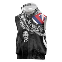 Personalised Hawaii Prince Kuhio Sleeveless Zip Hoodie Hawaiian Maile Lei LT05 Black - Polynesian Pride