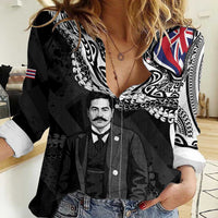 Personalised Hawaii Prince Kuhio Women Casual Shirt Hawaiian Maile Lei LT05 Female Black - Polynesian Pride