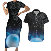 New Zealand Matariki Couples Matching Short Sleeve Bodycon Dress and Hawaiian Shirt Pleiades Star Cluster Blue Galaxy