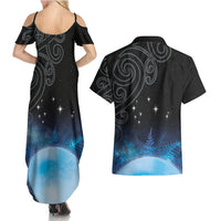 New Zealand Matariki Couples Matching Summer Maxi Dress and Hawaiian Shirt Pleiades Star Cluster Blue Galaxy