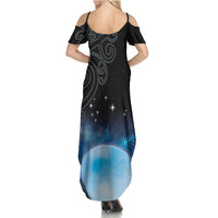 New Zealand Matariki Family Matching Summer Maxi Dress and Hawaiian Shirt Pleiades Star Cluster Blue Galaxy