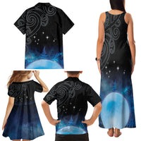 New Zealand Matariki Family Matching Tank Maxi Dress and Hawaiian Shirt Pleiades Star Cluster Blue Galaxy