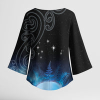 New Zealand Matariki Kimono Sleeve Blouse Pleiades Star Cluster Blue Galaxy LT05 - Polynesian Pride