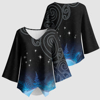 New Zealand Matariki Kimono Sleeve Blouse Pleiades Star Cluster Blue Galaxy LT05 - Polynesian Pride