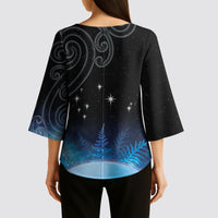 New Zealand Matariki Kimono Sleeve Blouse Pleiades Star Cluster Blue Galaxy LT05 - Polynesian Pride