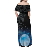 New Zealand Matariki Off Shoulder Maxi Dress Pleiades Star Cluster Blue Galaxy LT05 - Polynesian Pride